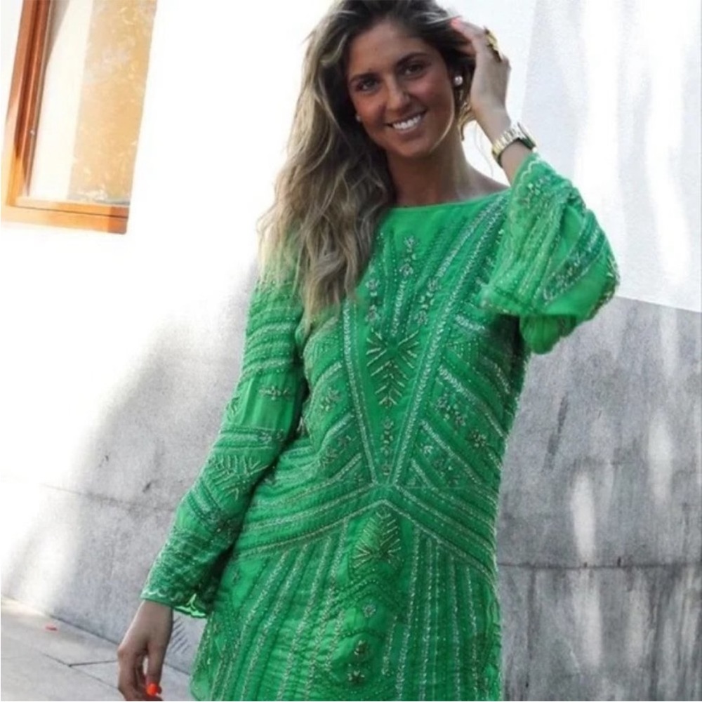 Zara Beaded Tunic Dress  Green Size Small-Medium - Picture 7 of 16